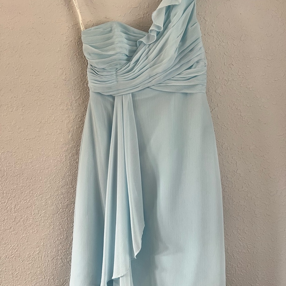 David's Bridal Light Blue One-Shoulder Dress